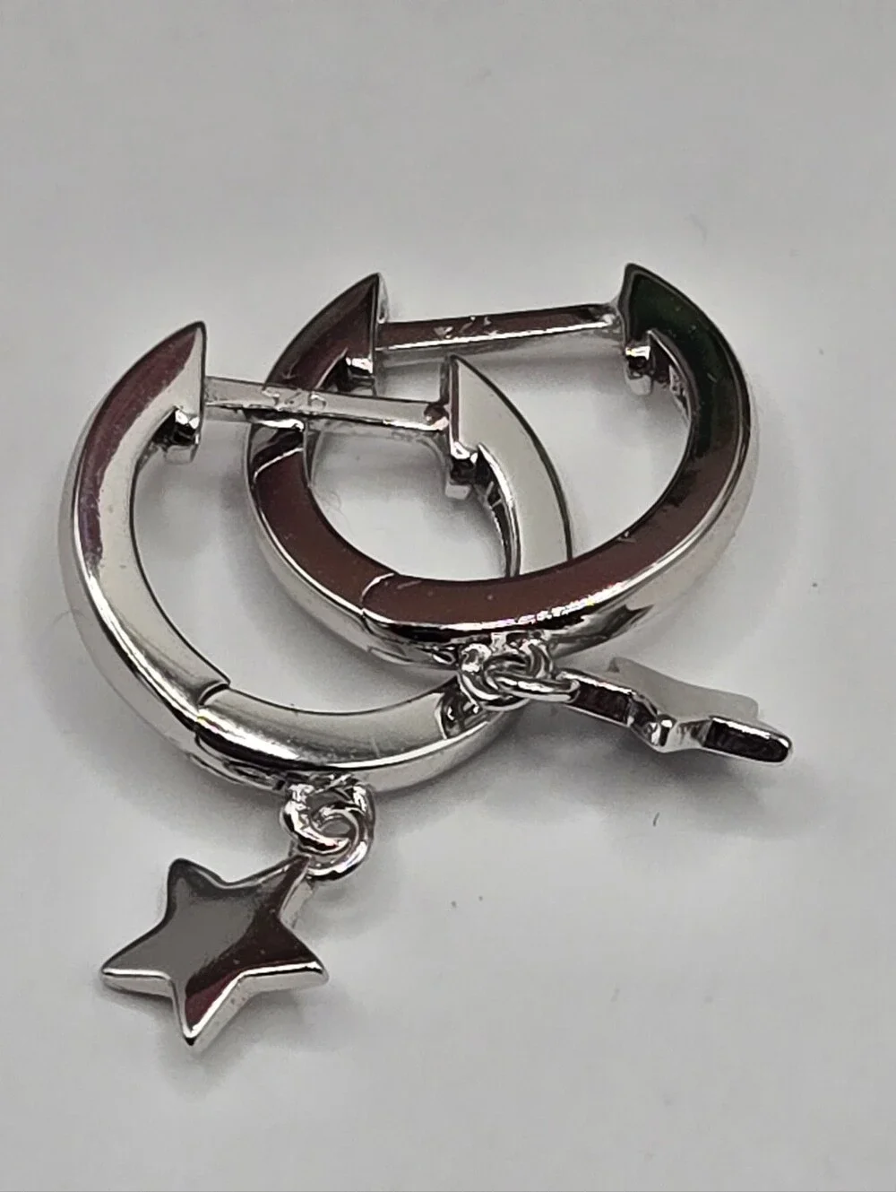 Sterling Silver Star Charm Hoop Earrings - Silver
